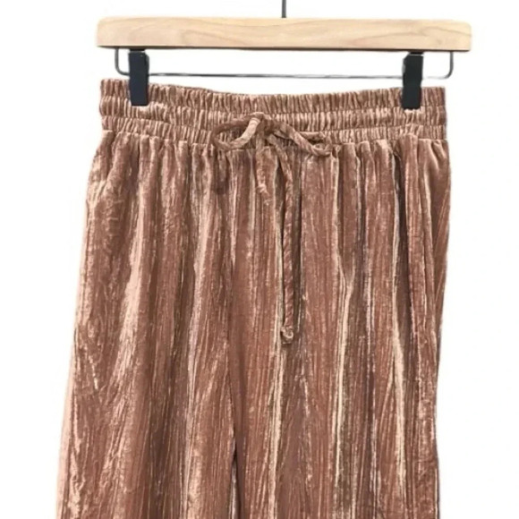 Blue B Pleated Crushed Velvet Pull-On Wide Leg Pants Carmel Small - Picture 8 of 10